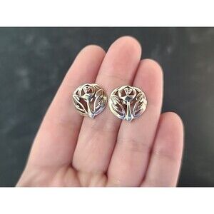 925 Sterling Silver Floral Stud Earrings Vintage